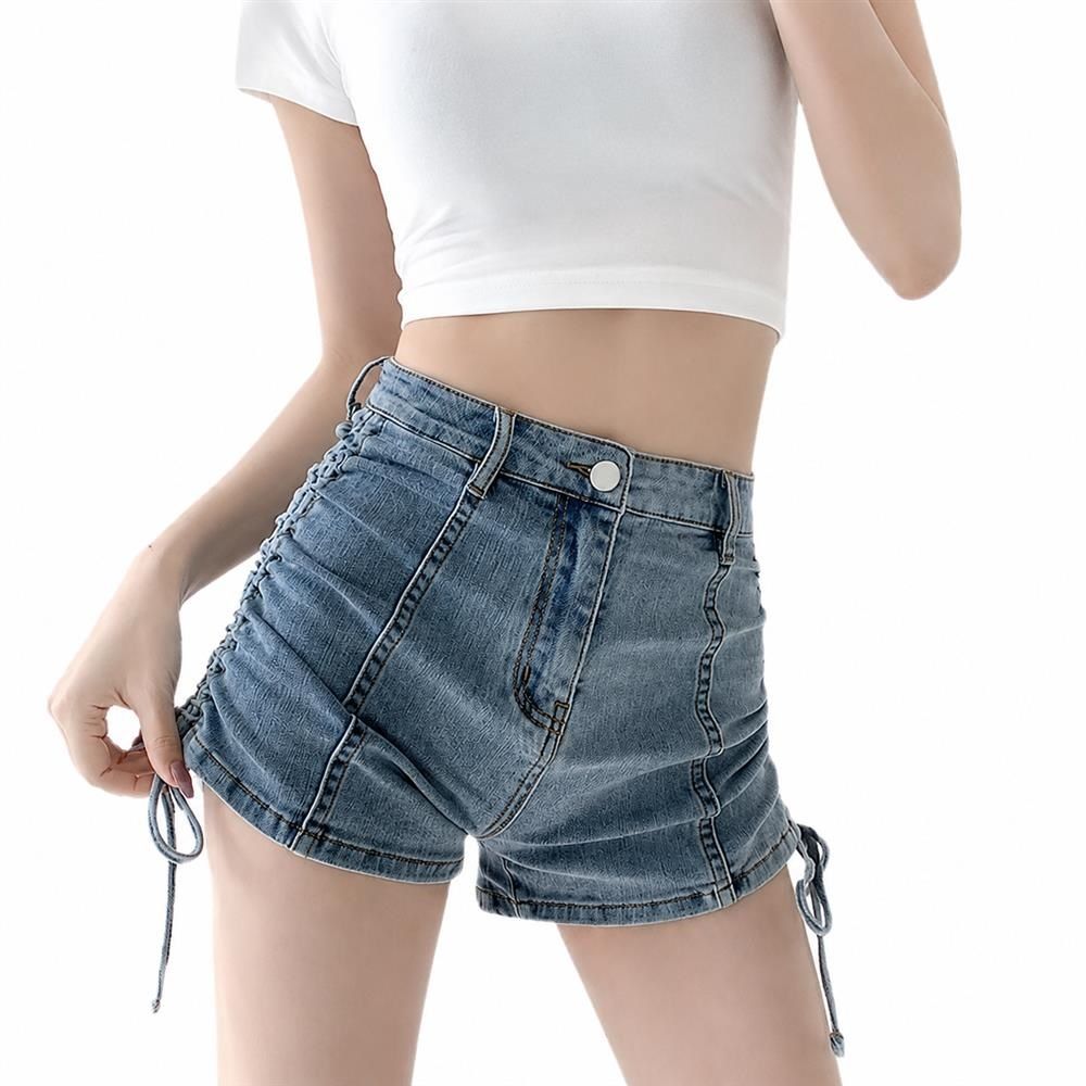 【今日このごろ押さえる、超買得30％OFF引き換え証、2度潮どき皆無】デニムショートパンツ レディース ご機嫌酉の方角 側面ギャザー シャーリング 熱っぽいズボン下 美脚 着痩せ 伸ばすこと A伝達ルート 夏 海 旅する 美尻 心地よい 好いたらしい