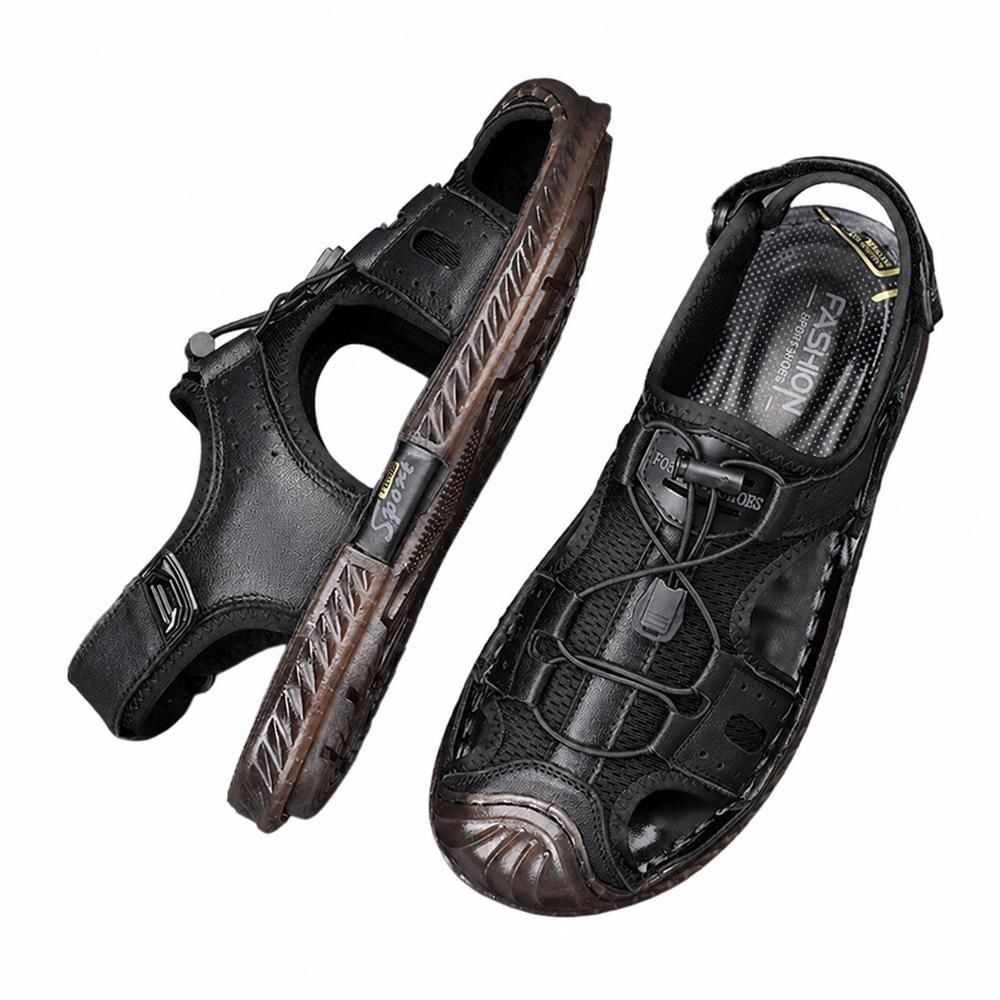 【全店通用25％OFFクーポン】サンダル メンズ スポーツサンダル 牛革 つま先保護 ビーチサンダル 通気性 メッシュ 蒸れない 滑り止め カジュアル アウトドア 排水 屈曲性 履き心地 散歩 紳士靴｜大森麗萱