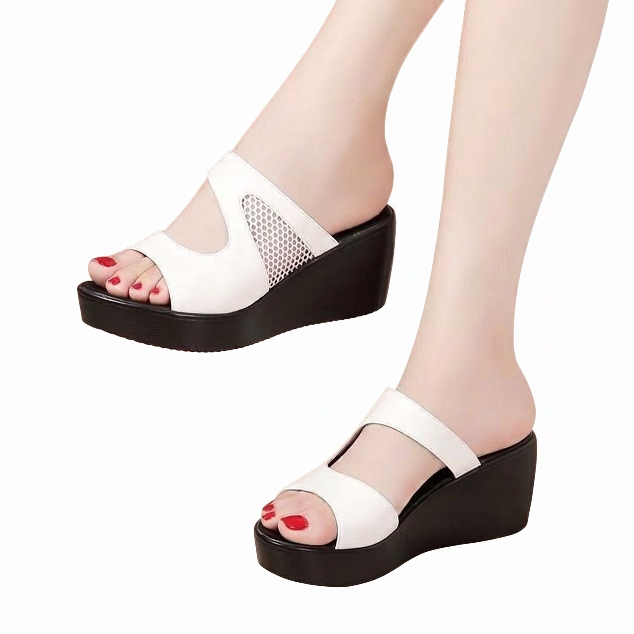 【全店通用25%OFFクーポン】厚底サンダル レディース ミュール ウェッジソール オープントゥ メッシュ 痛くない 歩きやすい 疲れにくい 美脚 つっかけ スリッパ カジュアル オフィス 夏|大森麗萱