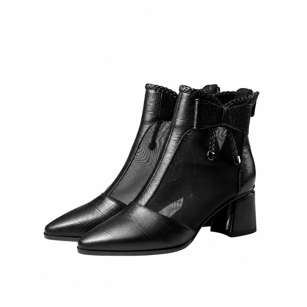【今日このごろ制限事項、超買得30％OFFクーポン券、2度汐どき皆無】朱夏ブーツ レディース メッシュ 太踵 ポインテッドトゥ カクテルドレスルー 型押しなめし革 うしろ側チャック チュール サンダル 美脚 歩き分かりやすい 通気性 通い