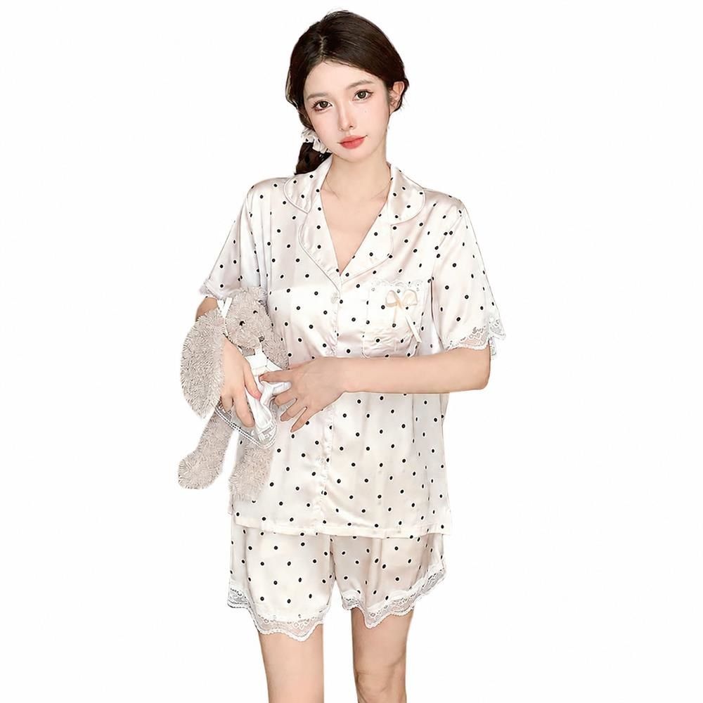 【今日このごろ押さえる、超買得30％OFF引き換え証、2度潮どき皆無】パジャマ レディース 半袖 遊撃手ズボン下 上下書き割り 一点柄 前くい違い お座敷御召しもの 好いたらしい スピード競技 繻子調 冷やりとした お座敷着 夏