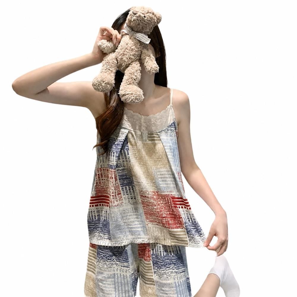 【全店通用25％OFFクーポン】ルームウェア レディース パジャマ カップ付き キャミソール ショートパンツ 上下セット 胸元レース 部屋着 さらさら 夏用 薄手 涼しい｜大森麗萱