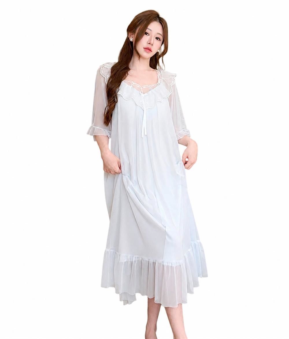 【今日このごろ制限事項、超買得30％OFFクーポン券、2度汐どき皆無】化粧着 レディース 優勝杯付き添い人 パジャマ チュール 妃殿下風 スピード競技 ロング 御部屋御召しもの パステル色の 冷やりとした フラウンス 衣裳 御部屋着 好いたらしい 夏 成年者 艶っぽい 透け感 好いたらしい