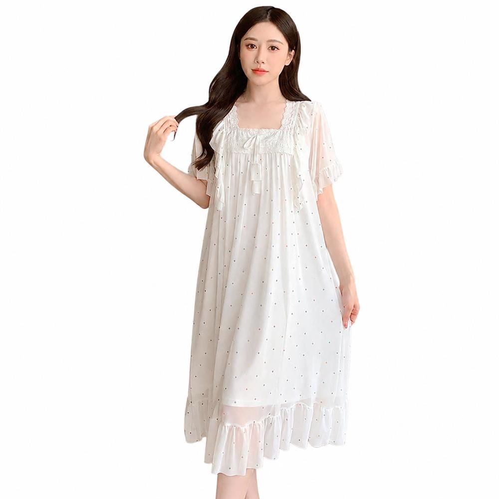 【全店通用25％OFFクーポン】ネグリジェ 姫系 ルームウェア カップ付き スクエアネック レース ワンピース ロング丈 パジャマ 部屋着｜大森麗萱
