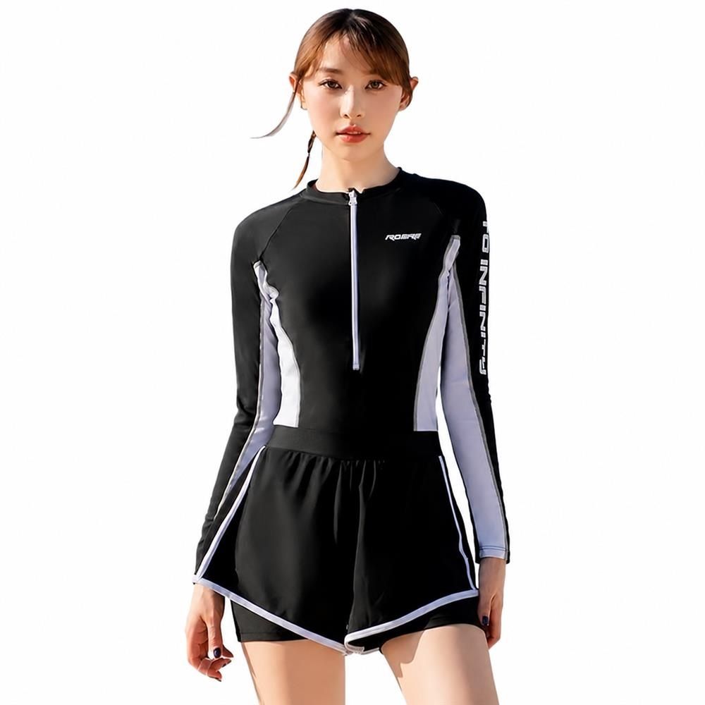【今日このごろ制限事項、超買得30％OFF引き換え証、2度潮合い皆無】レディース 衣装水泳着 長袖 混雑時かばい立て 体型押しかぶせる 着痩せ フィジカルフィットネス水泳着 ジップアップ 遊撃手ズボン下一体型 砂浜 海水浴場 米国海兵隊員運動競技