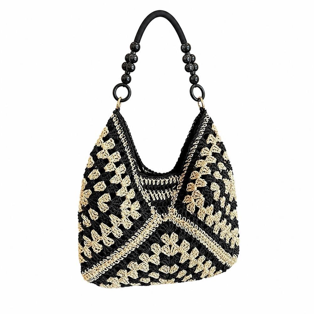 【今日このごろ押さえる、超買得30％OFFクーポン券、2度汐合い絶無】かご御徒面子 トートバッグ レディース 肩かけ 大静電容量 木材ビーズ 透かし編み 軽さ 手提げ 浴衣 海 砂浜 旅する たまり場 今めかしい