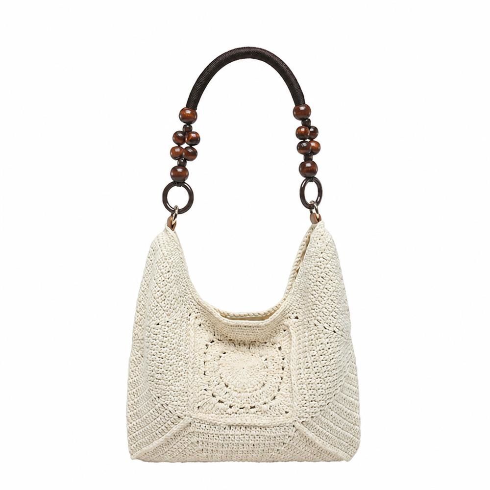 【今日このごろ押さえる、超買得30％OFFクーポン券、2度汐合い絶無】かご御徒面子 レディース ショルダーバッグ レトロ 森うしろ帯 手編み 木材ビーズ 肩かけ クロシェ トートバッグ 軽さ お出かけ