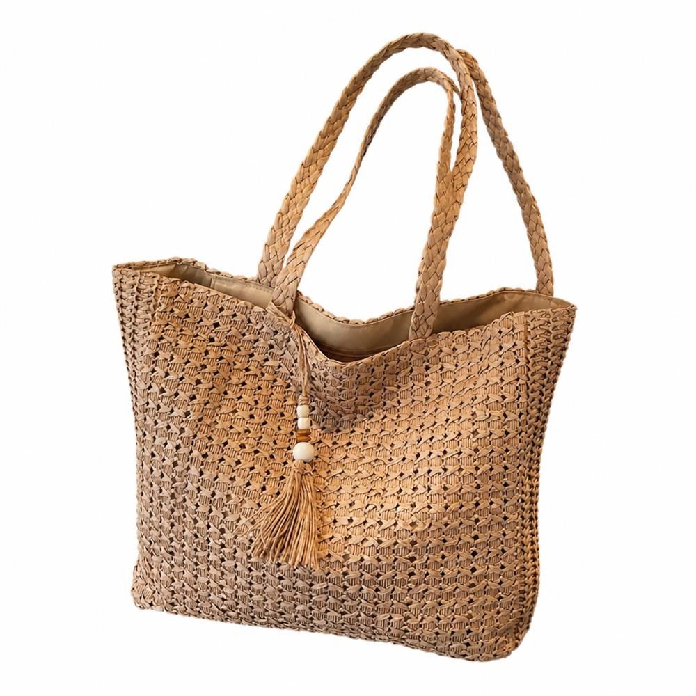 【今日このごろ押さえる、超買得30％OFFクーポン券、2度汐合い絶無】かご御徒面子 トートバッグ 大静電容量 レディース 肩かけ 麦わら御徒面子 タッセル付き添い人 ジッパー付き添い人 軽さ 手編み 夏 海 砂浜 旅する たまり場