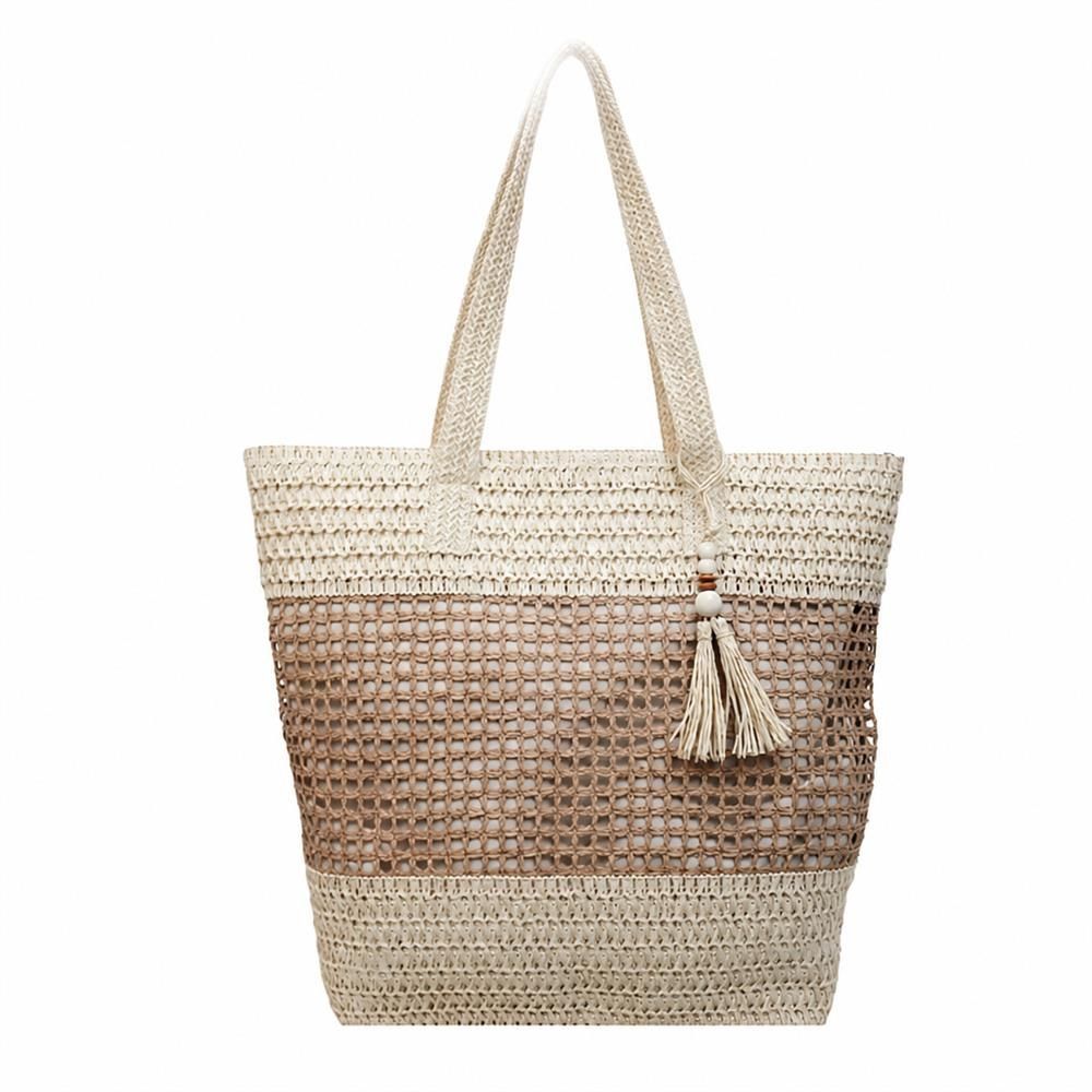【今日このごろ押さえる、超買得30％OFFクーポン券、2度汐合い絶無】かご御徒面子 レディース トートバッグ 透かし編み タッセル 大静電容量 軽さ 肩かけ 麦わら御徒面子 ジッパー付き添い人 たまり場 海 旅する 普段使い
