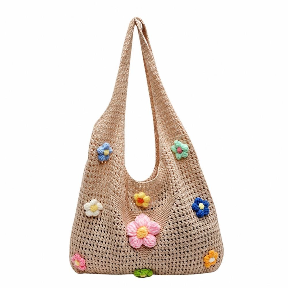 【今日このごろ押さえる、超買得30％OFFクーポン券、2度汐合い絶無】かぎ針編み トートバッグ 花主題 クロシェバッグ レディース 手編み 大静電容量 メッシュ御徒面子 好いたらしい レトロ たまり場