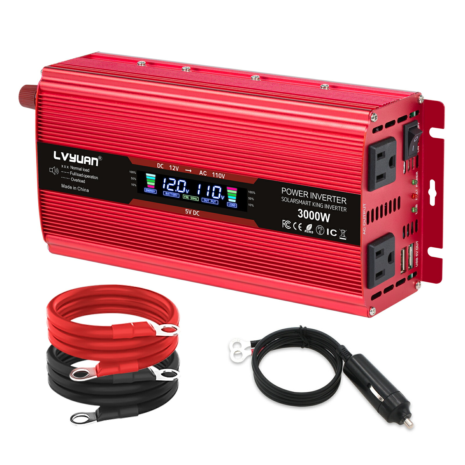 【クーポン適用で11,898円！】LVYUAN（リョクエン）インバーター 12V 定格 1500W 最大 3000W DC12V（直流）AC100V（交流）変換 カーインバーター 車載充電器 キャンプ 車中泊グッズ スマホ充電 アウトドア 発電機 自動車 船 非常用電源 災害 地震?防災用品 日本語説明書｜Yinleader