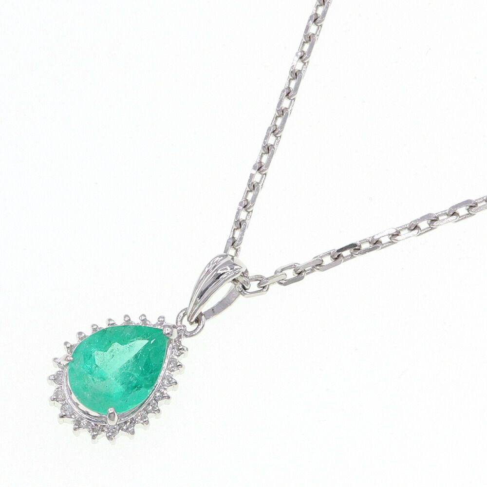 エメラルド ダイヤモンド ネックレス E1.19ct D0.14ct Pt850 Pt900 中古 アクセサリー ジュエリー 宝石 ペンダント チョーカー レディース Emerald Diamond｜マダムブランド 店