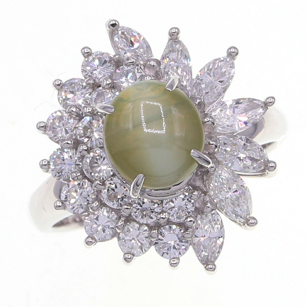 クリソベルキャッツアイ ダイヤモンド リング CE2.41ct D1.61ct Pt900 14.5号 ソーティング付き 中古 指輪 ジュエリー 宝石 レディース 女性 Chrysoberyl CatsEye Diamond