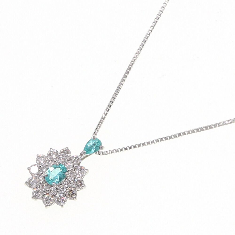 パライバトルマリン ダイヤモンド ネックレス D0.23ct TL0.07 0.04ct Pt850 900 中古 ペンダント チョーカー 色石 カラーストーン 宝石 ジュエリー レディース 女性 PARAIBA TOURMALINE Diamond
