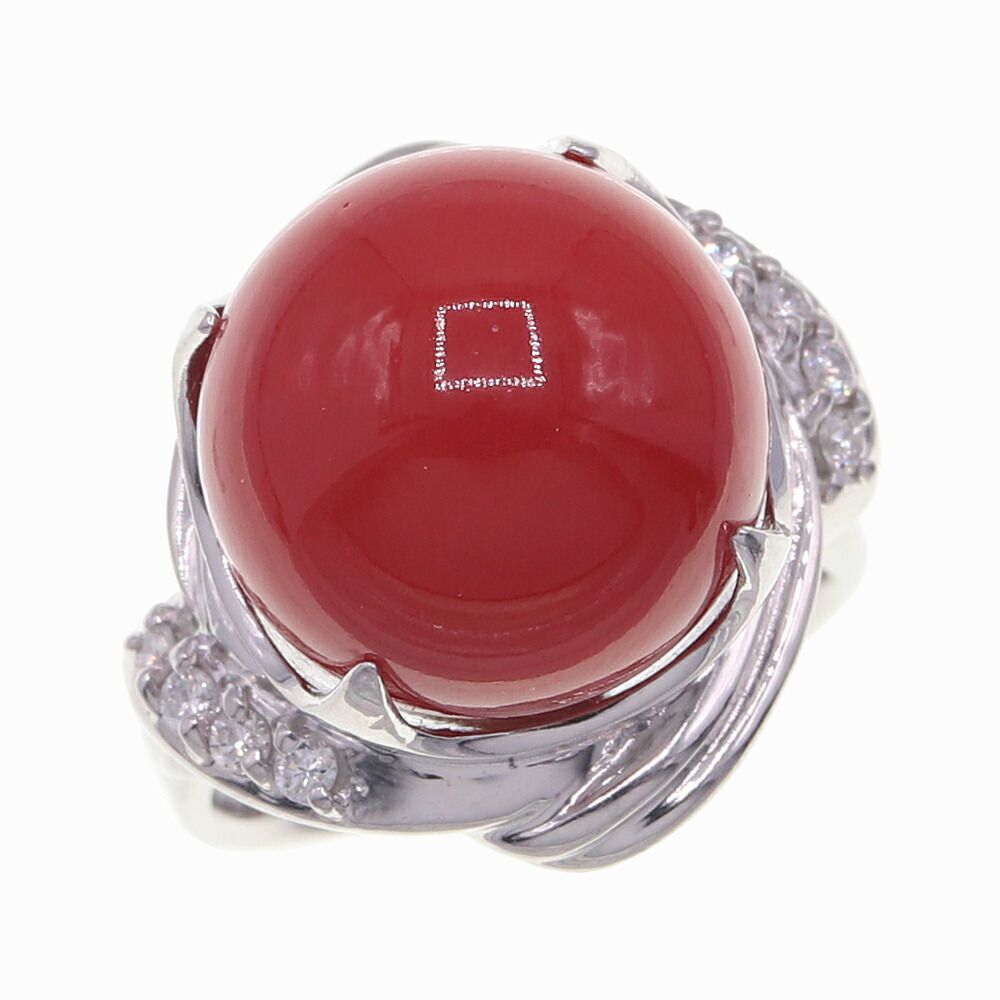 サンゴ ダイヤモンド リング サンゴ D0.11ct Pt900 6号 ソーティング付き 中古 指輪 アクセサリー ジュエリー 宝石 珊瑚 レディース 女性 婦人 コーラル Coral Diamond｜マダムブランド 店
