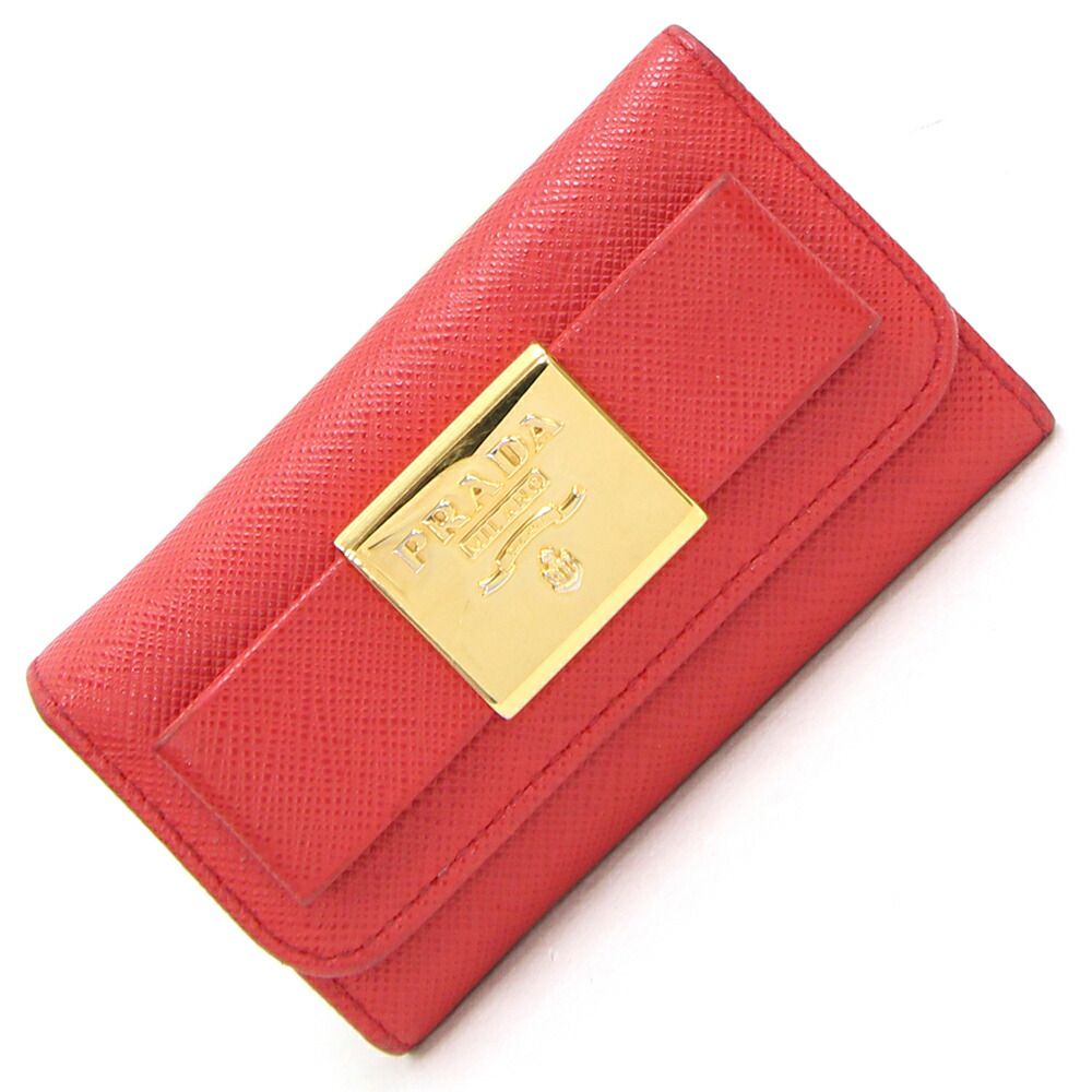 新品未使用✨プラダ キーケース サフィアーノレザー レッド 赤 革 PRADA プラダ リボン6連キーケース レッド 赤 レザー