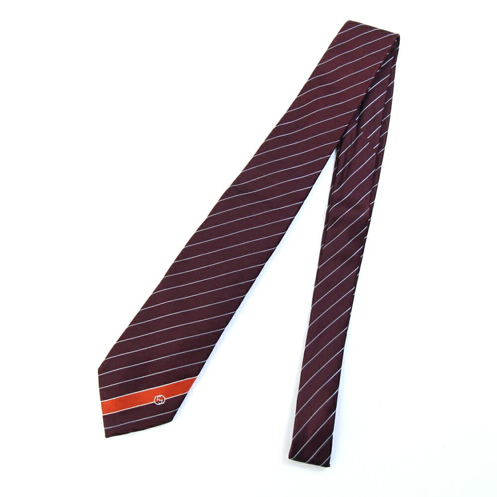 グッチ ネクタイ 408866 ボルドー シルク100％ 中古 スーツ ビジネス ファッションストライプ メンズ GUCCI