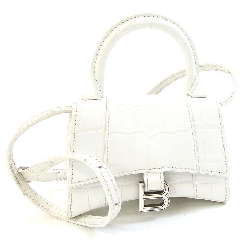 バレンシアガ アワーグラス レザーバッグ スモール ホワイト Women's Hourglass Handbag Small in White | Balenciaga US