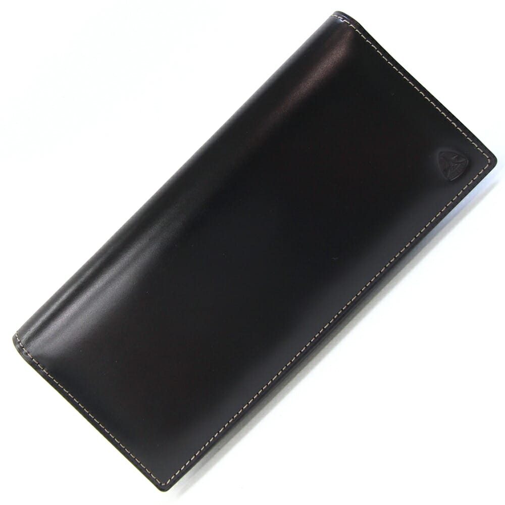 フジタカ 二つ折り長財布 ダークブラウン ネイビー コードバン 中古 ロングウォレット バイカラー メンズ 男性 FUJITAKA