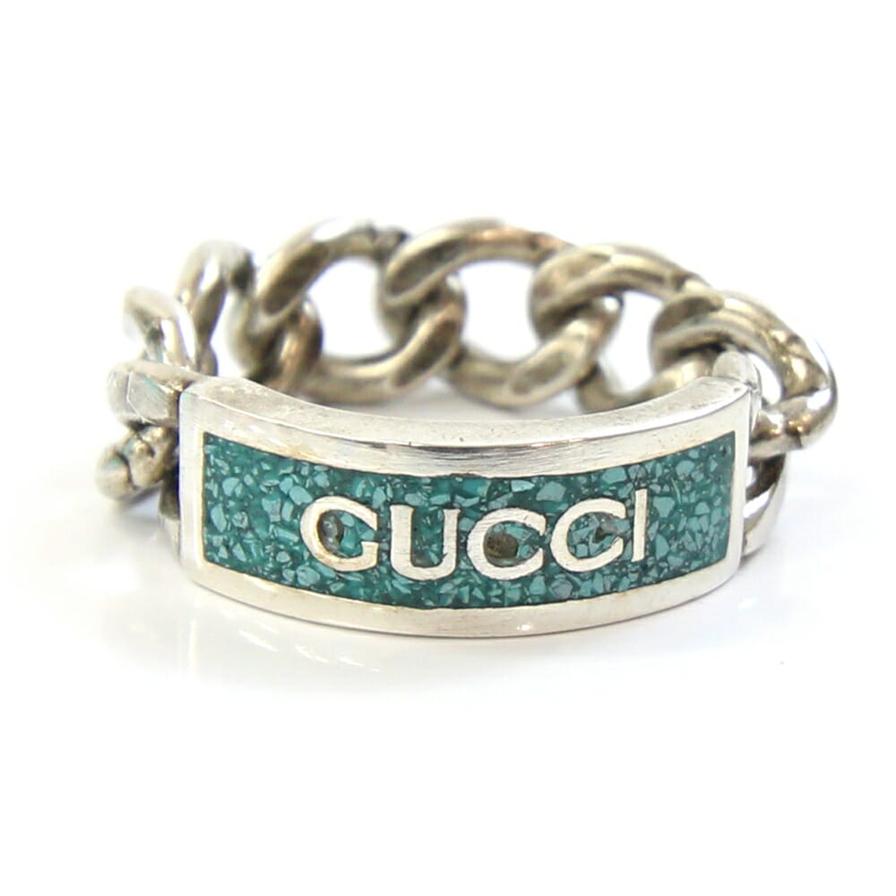 新品 GUCCI ゴルメットチェーン エナメル リング 指輪 ブラック 22号 GUCCI グッチ 指輪 チェーンリング SV925 ロゴエナメルリング