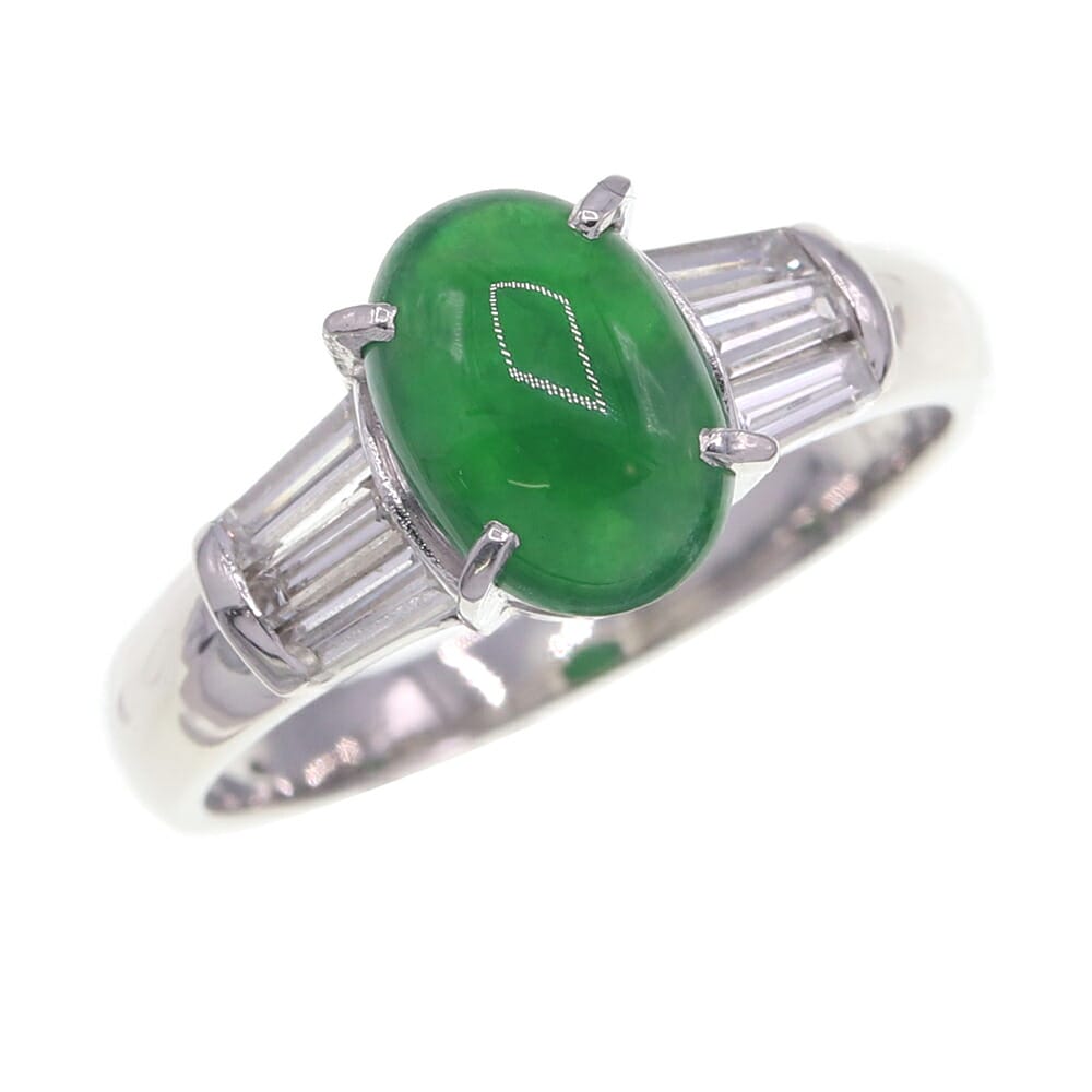 ヒスイ ダイヤモンド リング J1.10ct D0.37ct Pt900 11号 鑑別書 中古 指輪 アクセサリー ジュエリー 宝石 翡翠 プラチナ ダイヤ レディース 女性 婦人 Jade Diamond