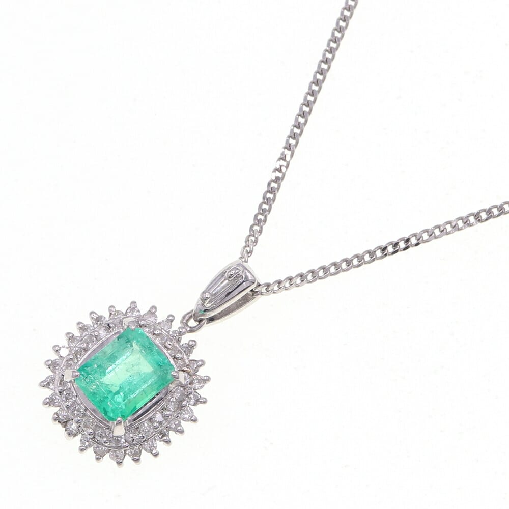 エメラルド ダイヤモンド ネックレス E0.62ct D0.29ct Pt850 Pt900 中古 ペンダント アクセサリー ジュエリー 宝石 レディース Emerald Diamond｜マダムブランド 店