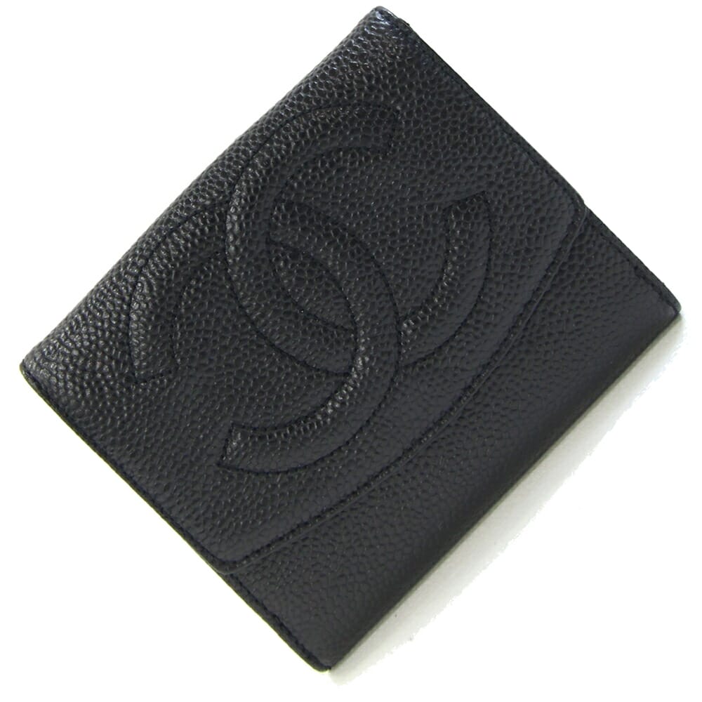 楽天市場】CHANEL シャネル キャビアスキン Wホック 財布 ブラック