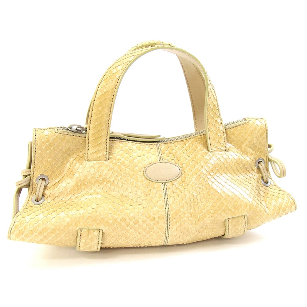トッズ ハンドバッグ イエローベージュ パイソン 中古 ミニバッグ ヘビ 蛇 エキゾチックレザー ロゴ レディース TOD'S｜マダムブランド 店
