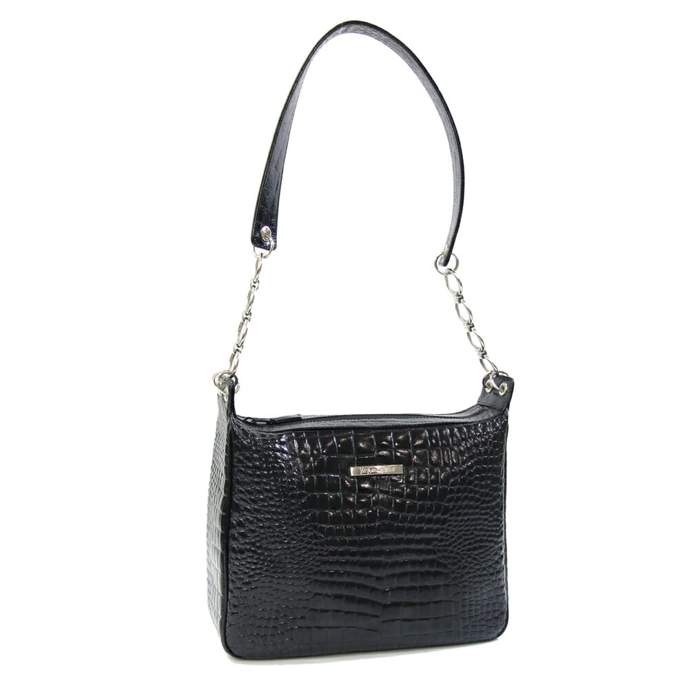 イヴサンローラン ワンショルダーバッグ ブラック クロコ型押しレザー 中古 YSL チェーンショルダー 肩掛け ロゴ レディース ヴィンテージ オールド クラシック レトロ YVES SAINT LAURENT