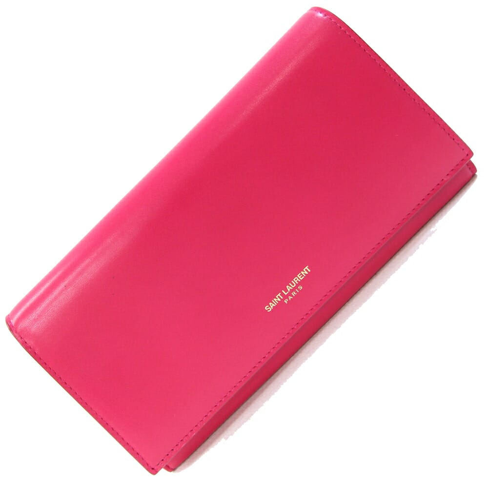 サンローラン 二つ折り長紙入れ 315861 さくら色 なめし革 中古 ロングウォレット ロゴタイプ レディース SAINT LAURENT