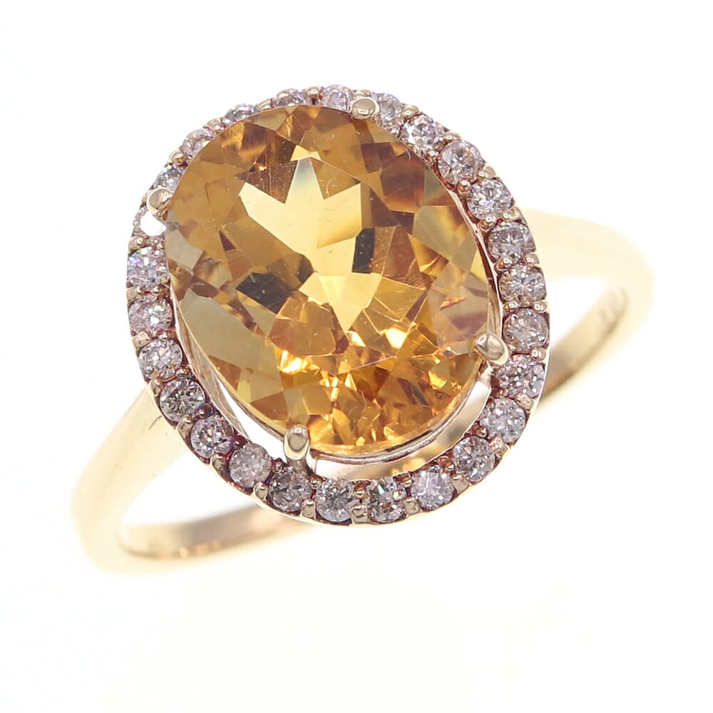 シトリン ダイヤモンド リング 2.30ct D0.20ct K18 YG 11号 中古 指輪 アクセサリー ジュエリー 宝石 レディース 女性 婦人 Citrine Diamond