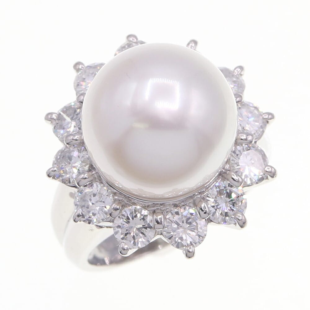 パール ダイヤモンド リング D1.50ct パール Pt900 9号 中古 指輪 アクセサリー ジュエリー 真珠 宝石 レディース 女性 婦人 Pearl Diamond