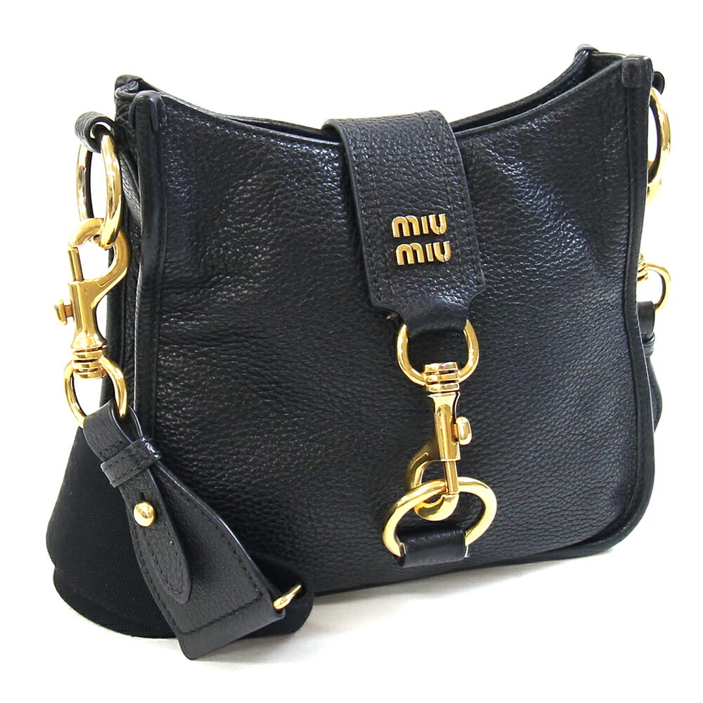 ミュウミュウ ショルダーバッグ 5BC122 ブラック レザー 中古 斜め掛け クロスボディ ロゴ レディース MIU MIU