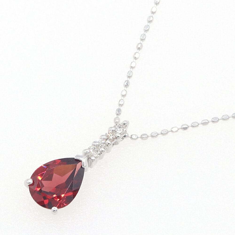 ガーネット ダイヤモンド ネックレス D0.06ct K18WG 中古 ペンダント アクセサリー 宝石 ジュエリー 色石 レディース 女性 婦人 ペアシェイプ Garnet Diamond