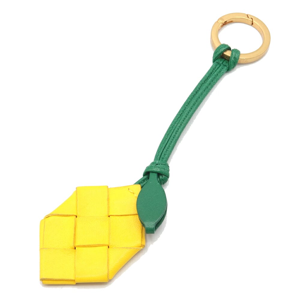 ボッテガヴェネタ キーリング イントレチャート イエロー グリーン レザー 中古 キーホルダー バッグチャーム アクセサリー レモン レディース BOTTEGA VENETA