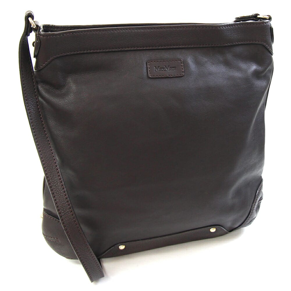 マックスマーラー ショルダーバッグ ダークブラウン レザー 中古 斜め掛け クロスボディ ロゴ 鞄 レディース Max Mara|マダムブランド 店