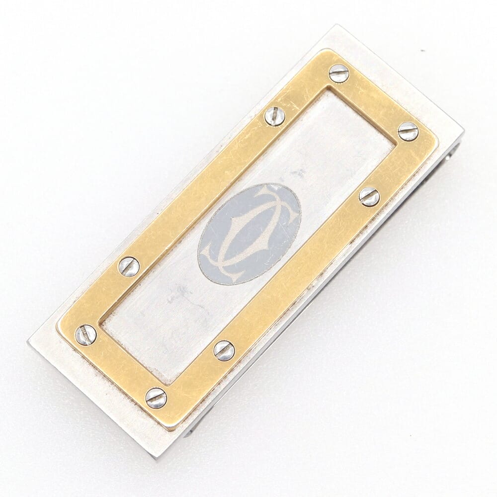 カルティエ マネークリップ サントス T1220332 シルバー ゴールド ステンレス 中古 ビルクリップ コンビ ビス ロゴ 財布 ウォレット メンズ Cartier