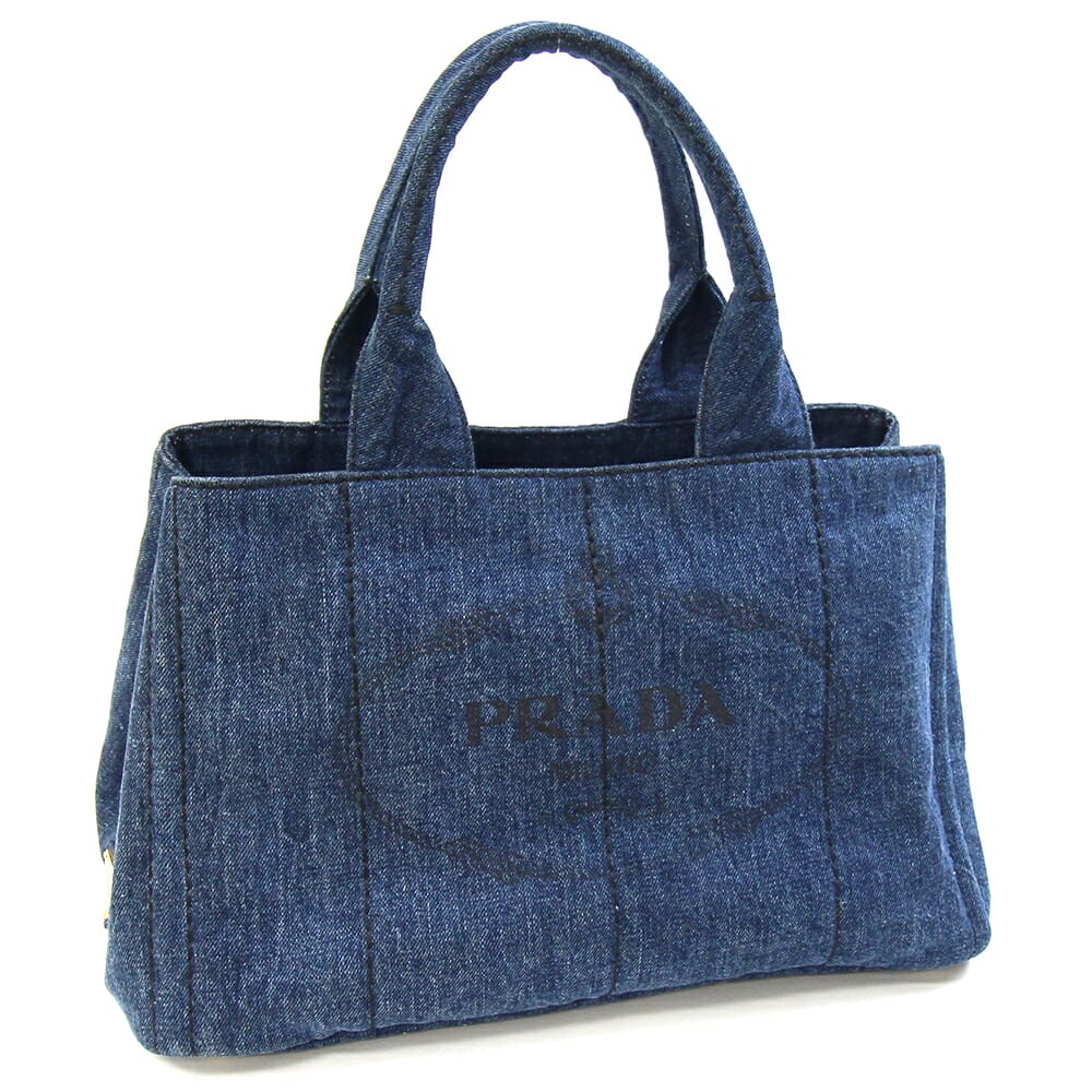 プラダ トートバッグ カバパ B1877B ブルー デニム 中古 ハンドバッグ ロゴ 鞄 DENIM レディース PRADA｜マダムブランド 店 45,370円
