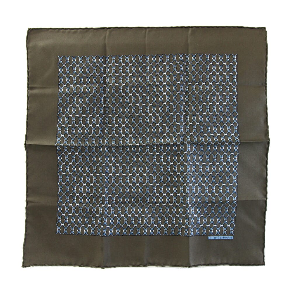 エルメス スカーフ カレ42 カーキブラウン系 シルク100％ 中古 プチカレ 正方形 ファッション メンズ レディース HERMES