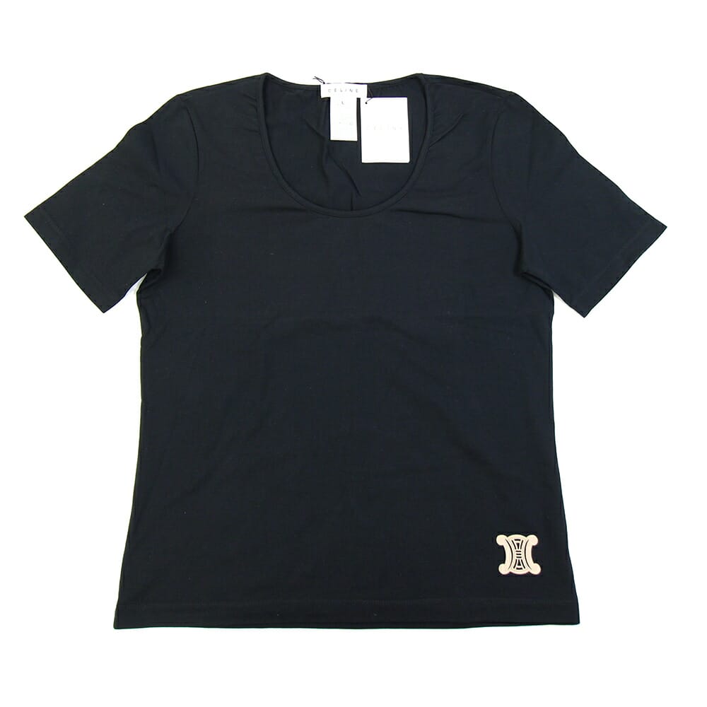 セリーヌ レディーストップス ブラック コットン88％ ポリウレタン12％ Lサイズ 中古 半袖 Tシャツ トリオンフ ファッション アパレル レディース CELINE