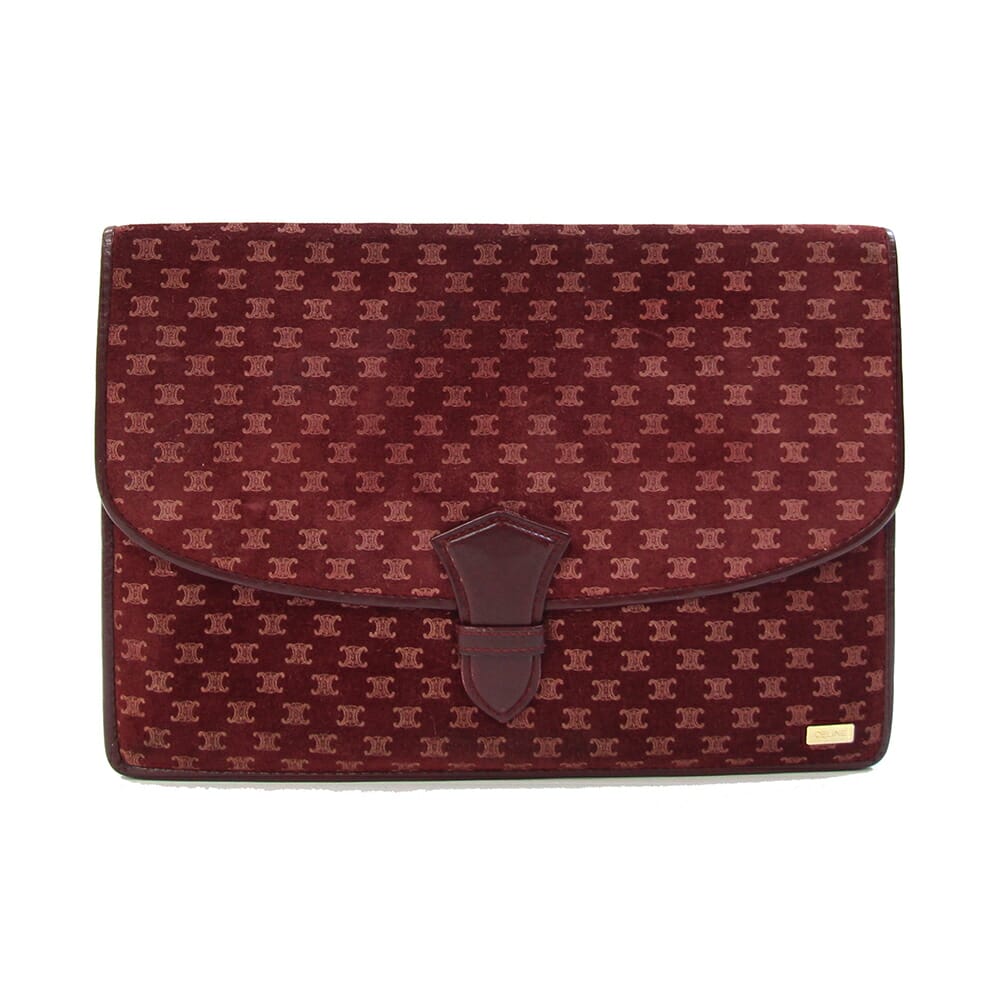 セリーヌ クラッチバッグ マカダム ボルドー スウェード レザー 中古 セカンドバッグ ヴィンテージ オールド 鞄 CELINE