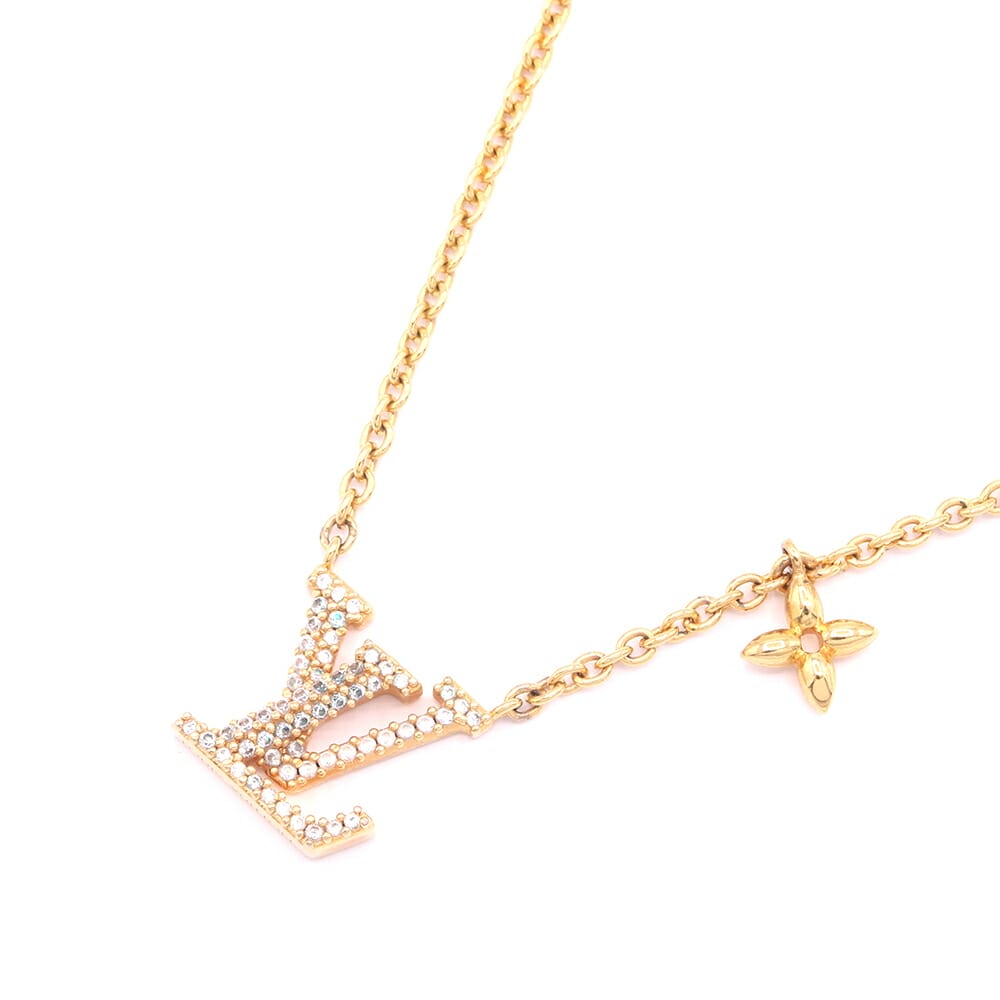ルイヴィトン ネックレス LV アイコニック M00596 ゴールド メタル ストラス 中古 ペンダント アクセサリー LV ロゴ レディース LOUIS VUITTON