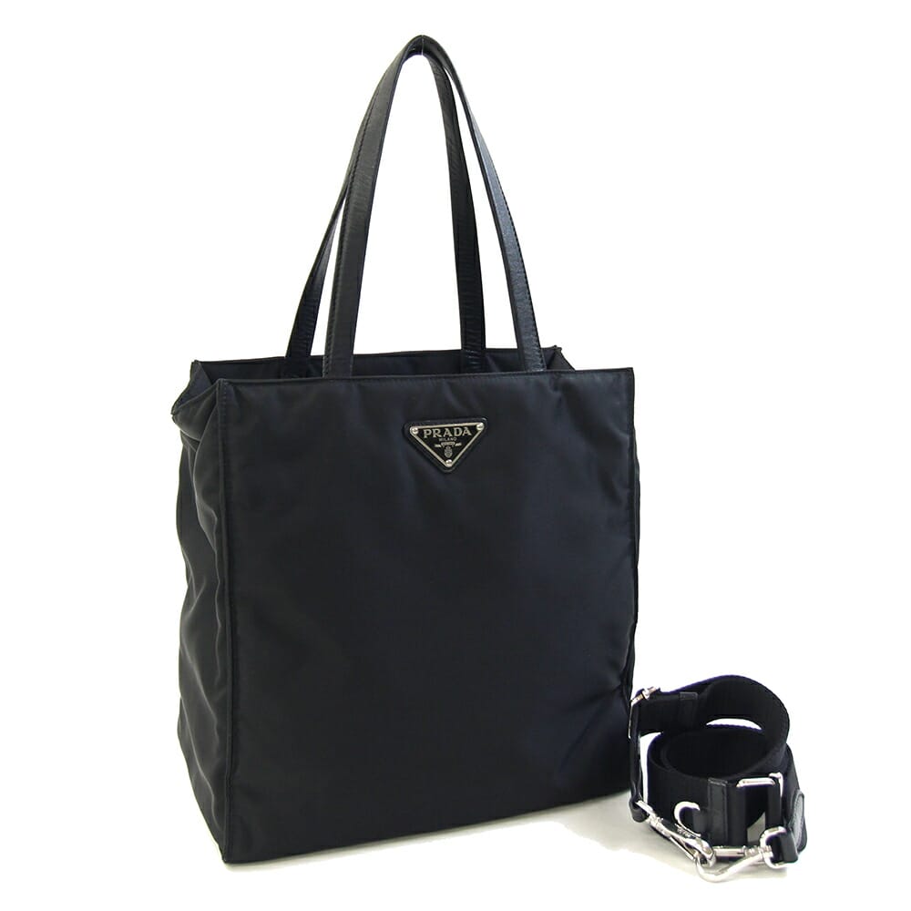 プラダ 2WAYハンドバック 1BG426 黒いこと ナイロン なめし革 中古 Re-Nylon 肩肉 曲がった掛け ロゴタイプ レディース PRADA