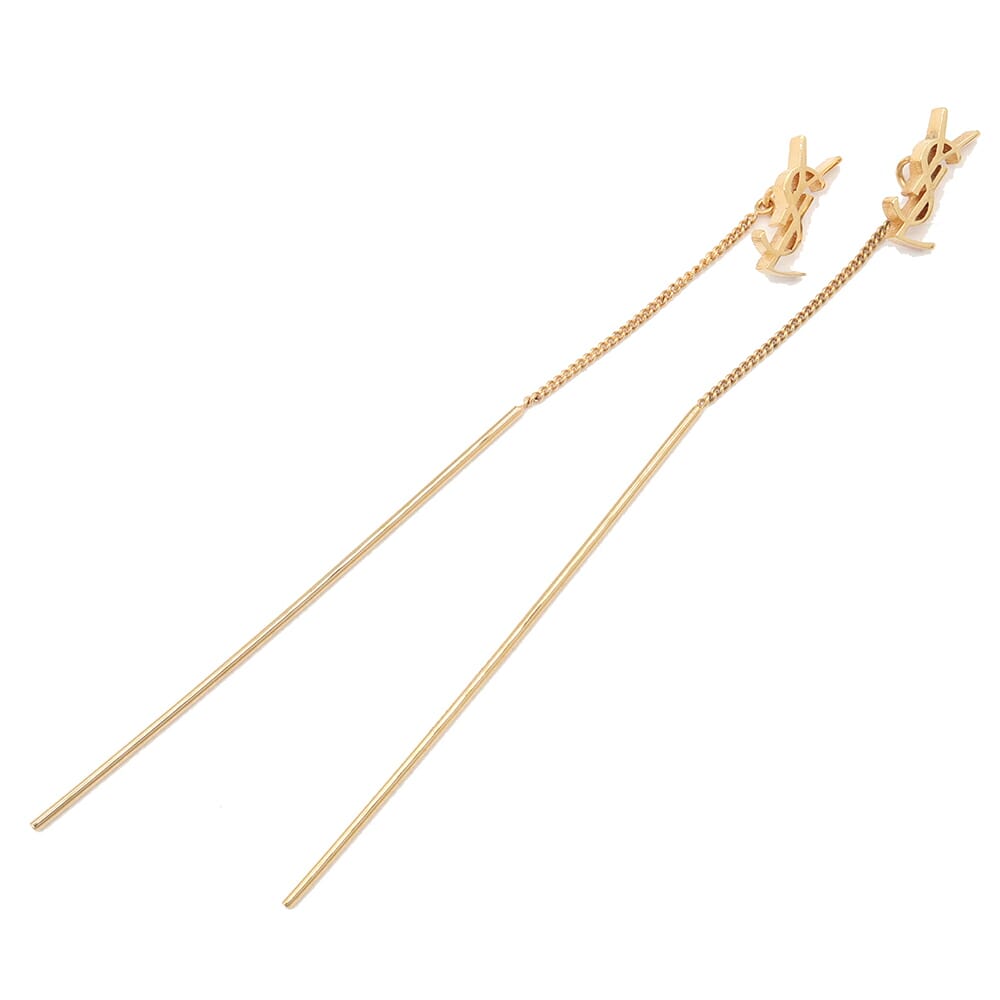 サンローラン ピアス カサンドラ スレッダー ピアス 618031 ゴールド メタル 中古 YSL ロゴ イヤー アクセサリー レディース SAINT LAURENT