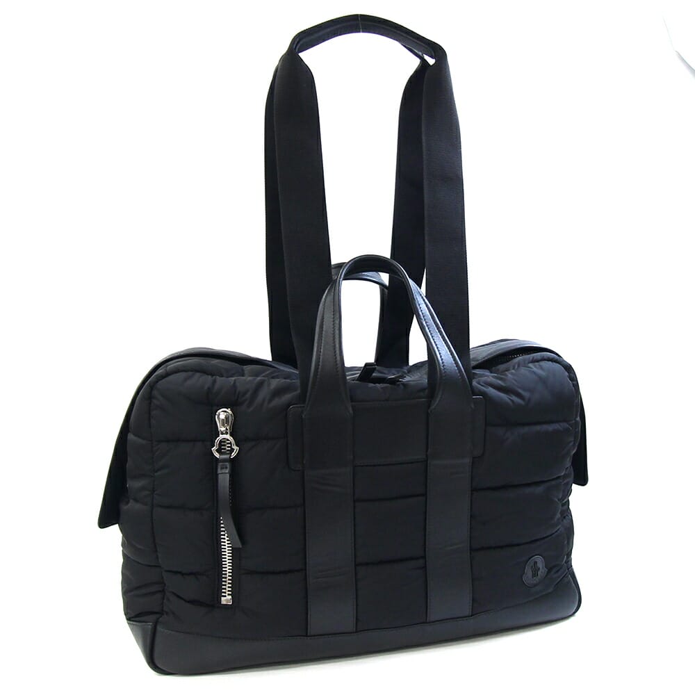 モンク軌跡 2WAYボストンバッグ ケイツボルサ C209A4002100 黒いこと ナイロン なめし革 中古 旅するかばん 旅行御徒面子 肩先 ラージ KEITU BORSA ロゴタイプ メンズ MONCLER