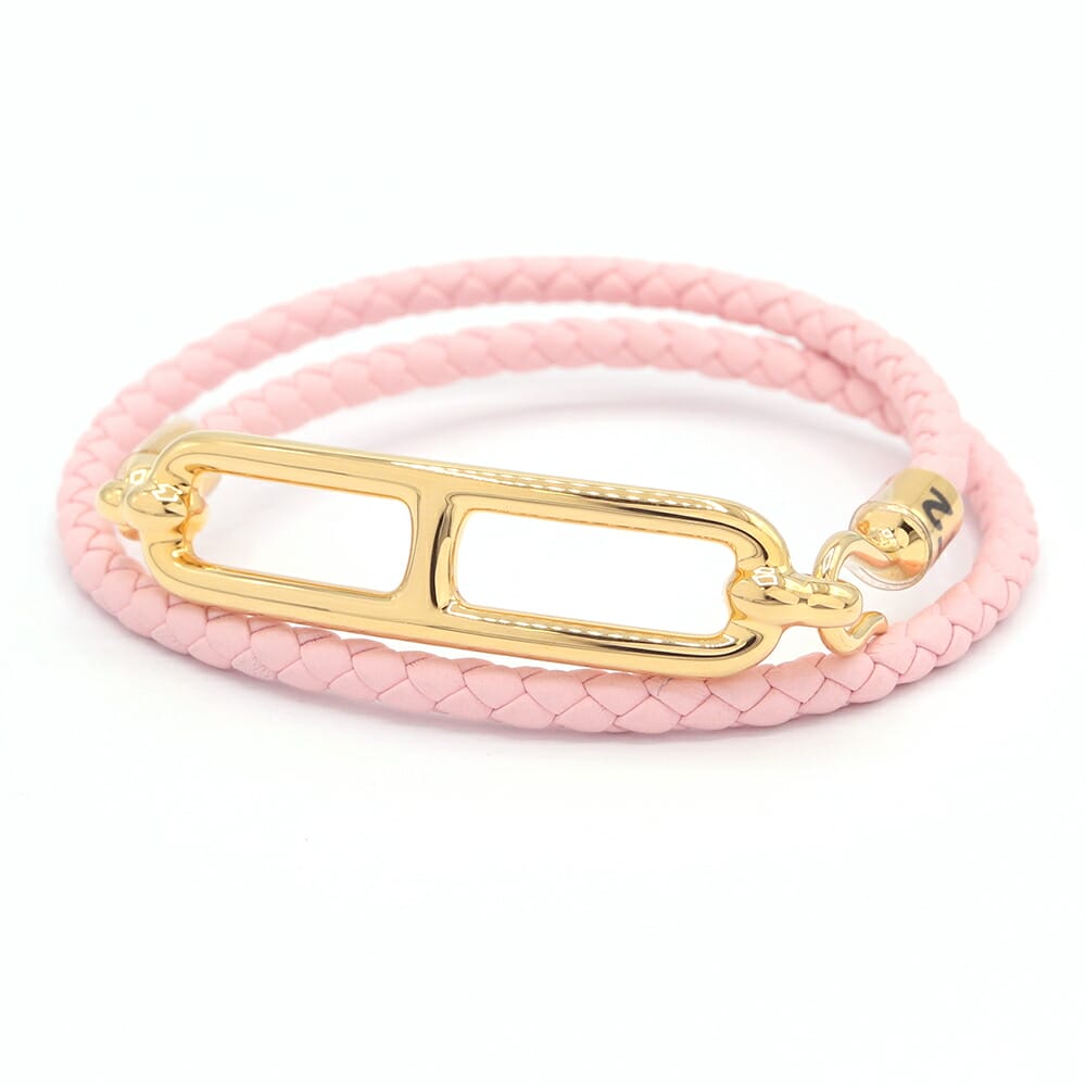 エルメス 腕輪 ルリ ドゥブルトゥール H071727 さくら色桜 ゴールド金具 ヴォースイフト 中古 付属品 リストバンド 編み込み 二重 ダブル レディース HERMES