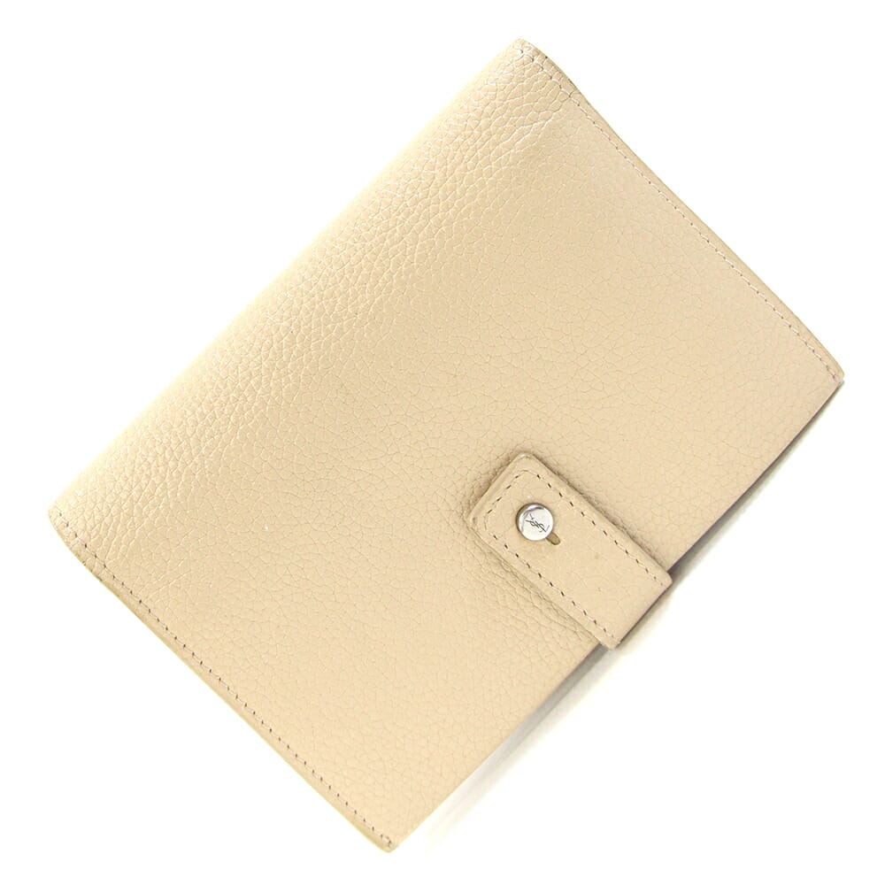 サンローラン 二つ折り財布 サックドジュール 505011 ベージュ レザー 中古 コンパクトウォレット YSL ロゴ レディース SAINT LAURENT｜マダムブランド 店