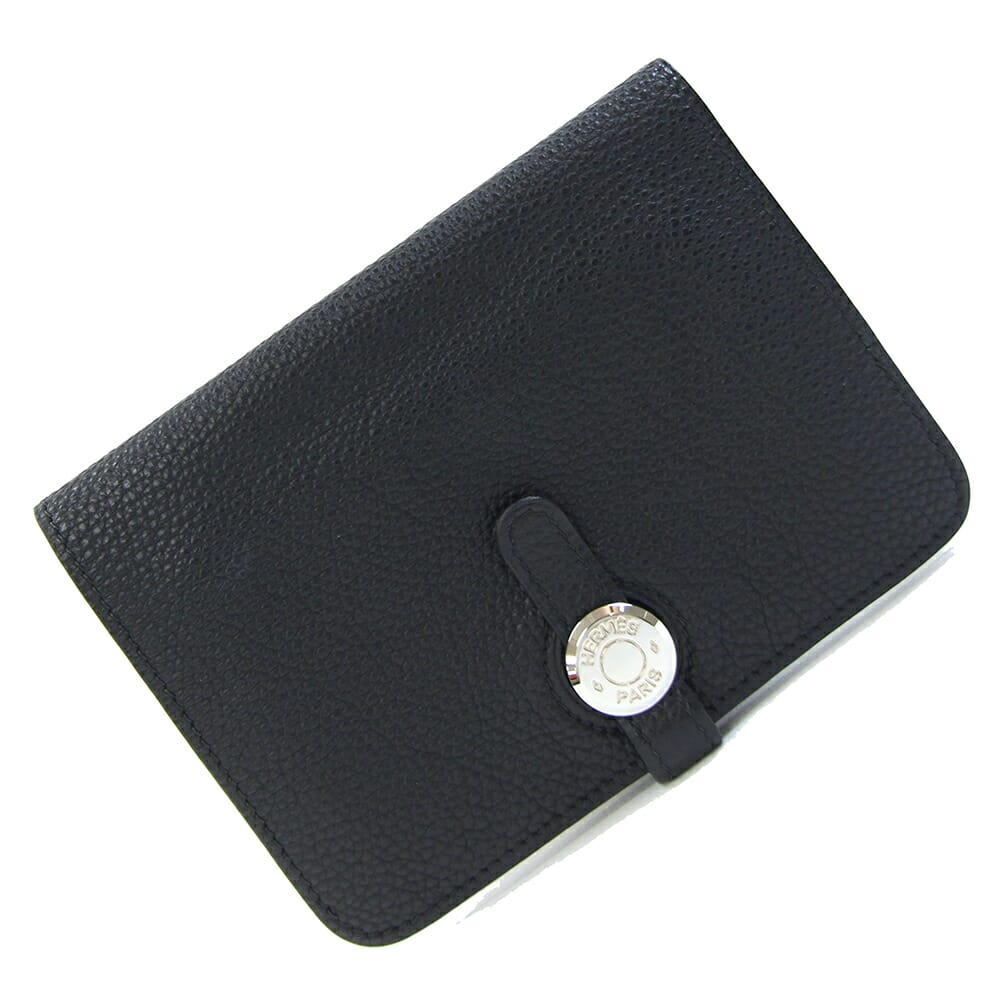 エルメス 二つ折り金入れ ドゴンコンパクト 黒いこと しろがね色金具 トリヨンクレマンス 中古 コンパクトウォレット コインケース 歌留多容れもの レディース HERMES