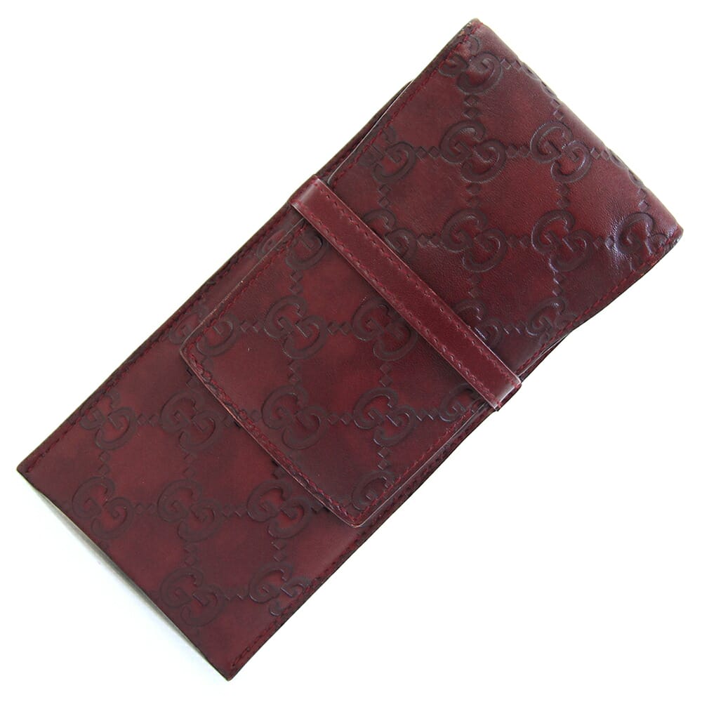グッチ ペンケース グッチシマ 146419 ワインレッド レザー 中古 マルチケース 筆記用具 筆箱 小物入れ GG ロゴ レディース GUCCI|マダムブランド 店