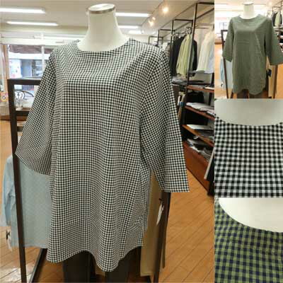 【10%off】Rough Rare♪細かめギンガムチェックの七分袖チュニック♪ 5,465円
